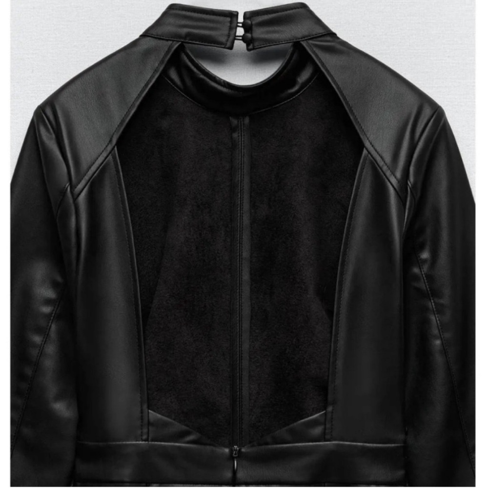 Zara Faux Leather Cutout‑Back Mini Dress – Black, Size S - Picture 4 of 6